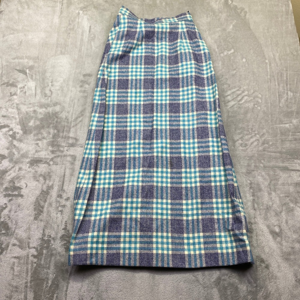 Vintage Pendleton Wool Maxi Skirt Blue Teal Plaid High Waist Size 8 Fits 23" USA - Picture 6 of 9